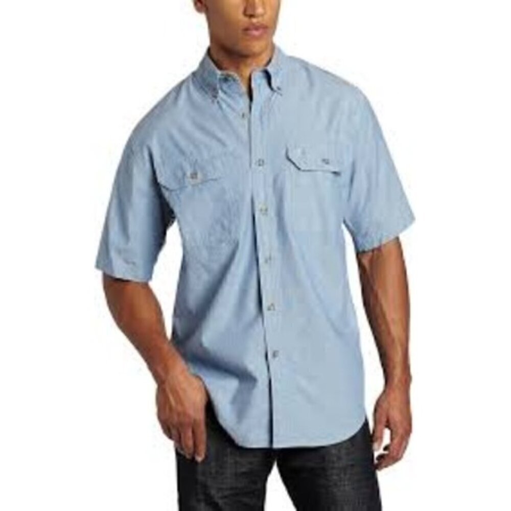 Carhartt Men's Relaxed Fit Midweight Chambray Short-Sleeve Shirt small blue